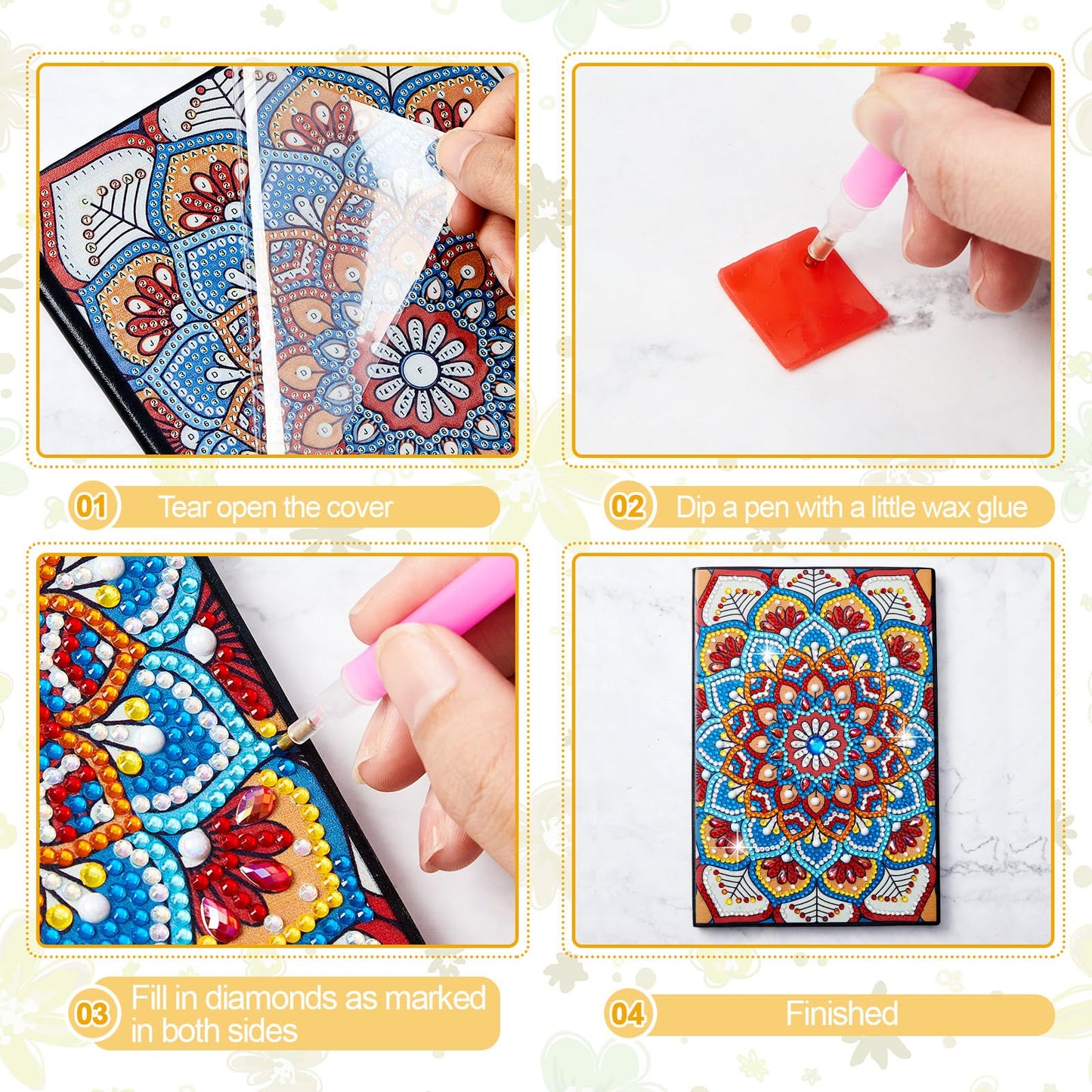 Fulmoon 4 Pcs Butterfly Diamond Art Notebook Kits for Adults 5.8 x 8.3 Inch Diamond Painting Kits for Beginner DIY 5D Gem Dots Journal Sketchbook Notepad for Christmas Birthday Drawing Painting