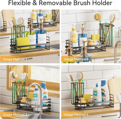 Set, Counter 8.1x3.5x4.5 Yofidra Sink Caddy With Stone Drying Tray: Stainless Steel Soap Dispenser Kitchen Sink