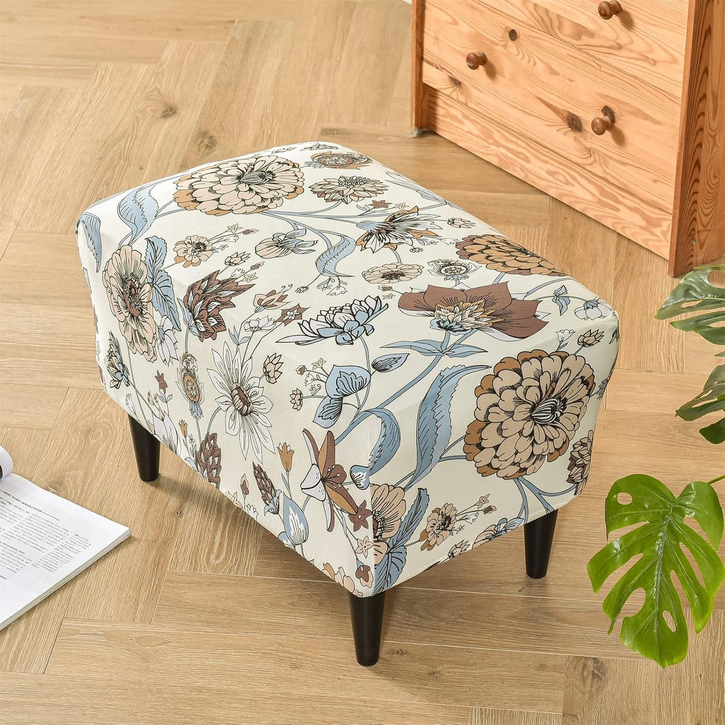 Bottom(06, KRFOONN Ottoman Slipcovers Stretch Rectangle Footrest Stool Covers Printed Ottoman Cover for Foot Stool