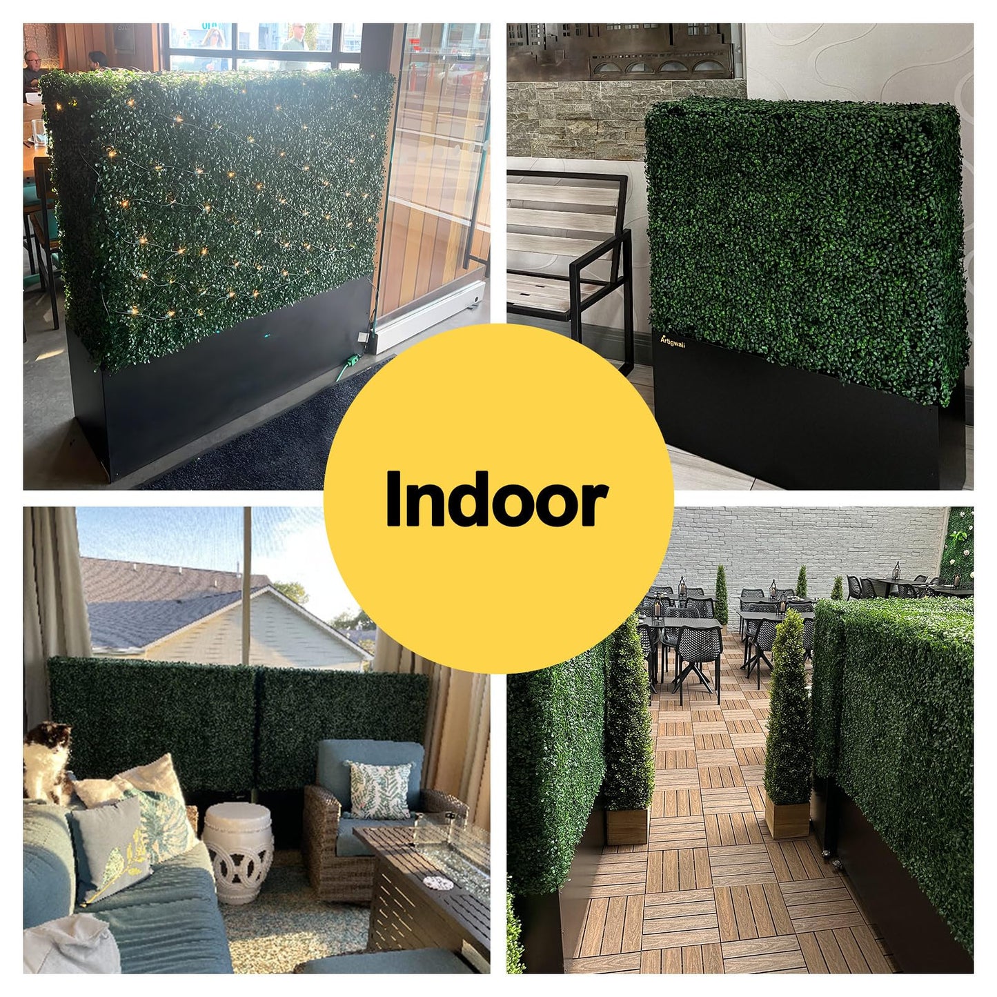 Artigwall Artificial Hedge Wall, Boxwood Grass Panels with Planter, Fake Greenery Divider Fence for Outdoor Patio,50Lx48Hx14D