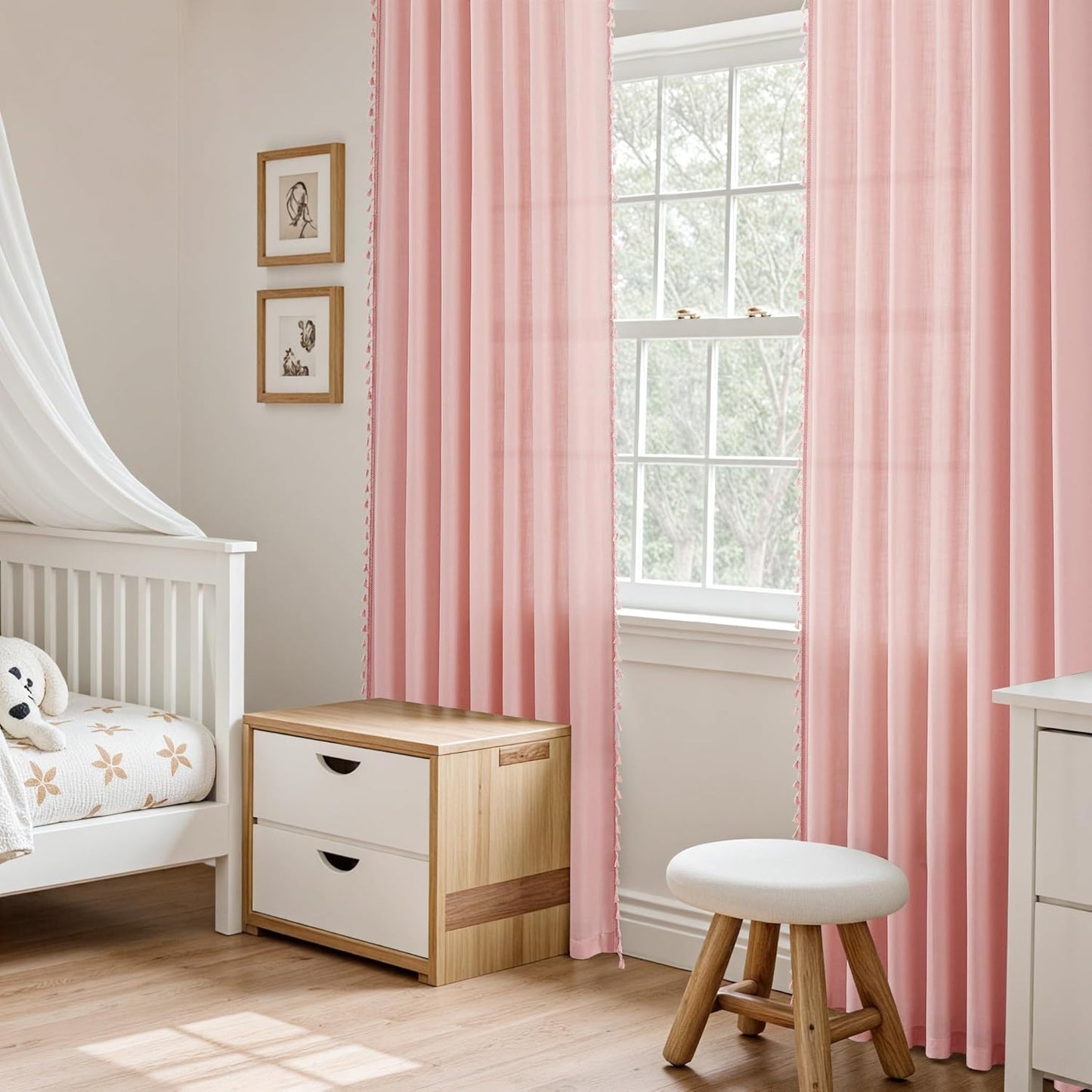 84 Inches 2 52X84 Pink Boho Linen Curtains for Girls Bedroom Nursery Room Long Panels Bohemian Drapes with Tassels Kids