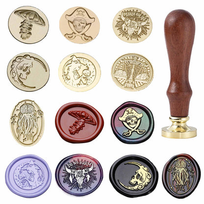 Halloween Wax Seal Stamp Kit - Ychostamp Piracy, Mushroom, Witch, Scale Sealing Wax Stamps, 7PCS Vintage Brass Seals for Spooky Envelope, Party Invitation