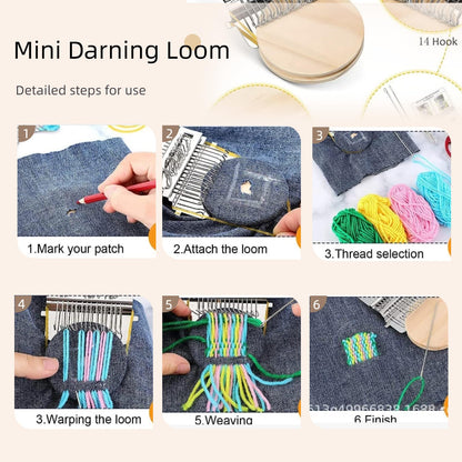 Knit kit Patch Loom, Mushroom Knit Kit Patch with 14 Hooks 16 PCS Large Eye Needles 100 Color Threads for Handcraft DIY Weaving Repair Tool Darning Kit for Beginners Mending Jeans Socks