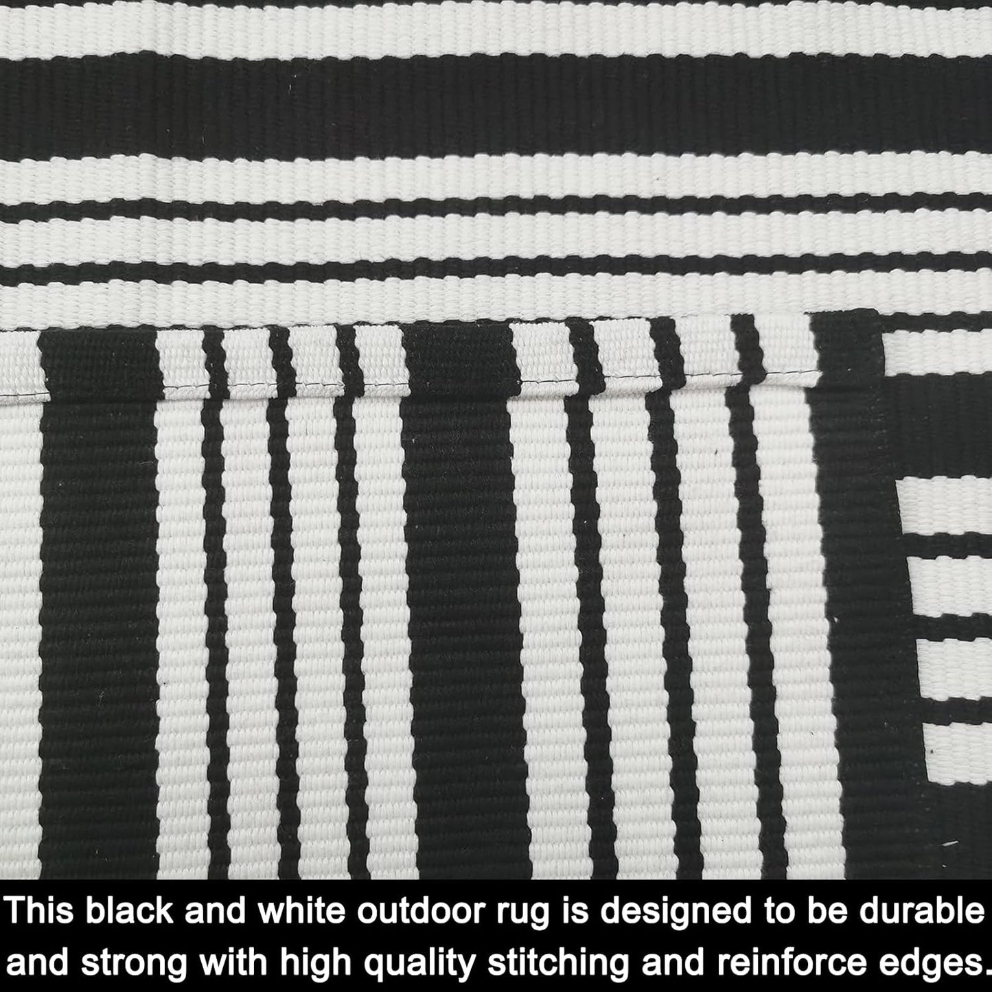 Black and White Striped Outdoor Rug, 27.5"x43" Hand-Woven Reversible Front Porch Mat for Entryway and Laundry Room