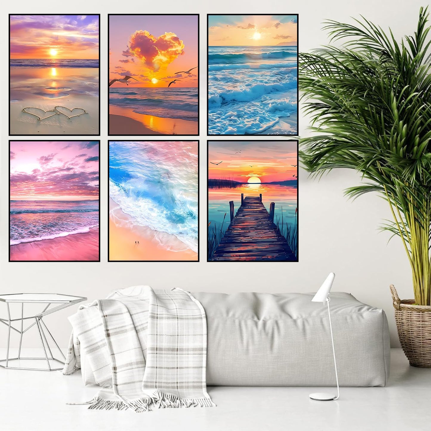 DPARTGMJT 9 Pack Beach Diamond Art Kits for Adults, Multipack Sunset Diamond Painting Kit for Adults, 5D DIY Round Drill Gem Art Adult Diamonds Dots Kits for Home Wall Decor Gift 12x16in (Landscape)