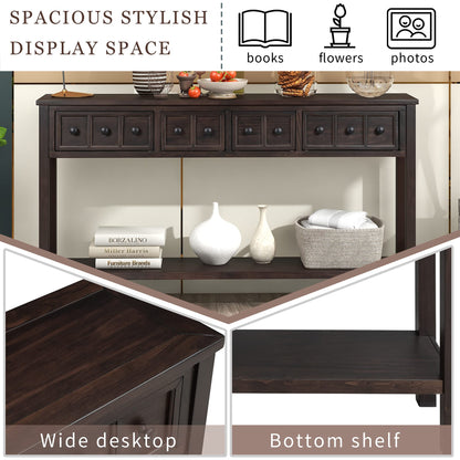Merax Rustic Console Table for Hallway,Wood Narrow Sideboad with Drawers and Bottom Shelf for Entryway, Espresso