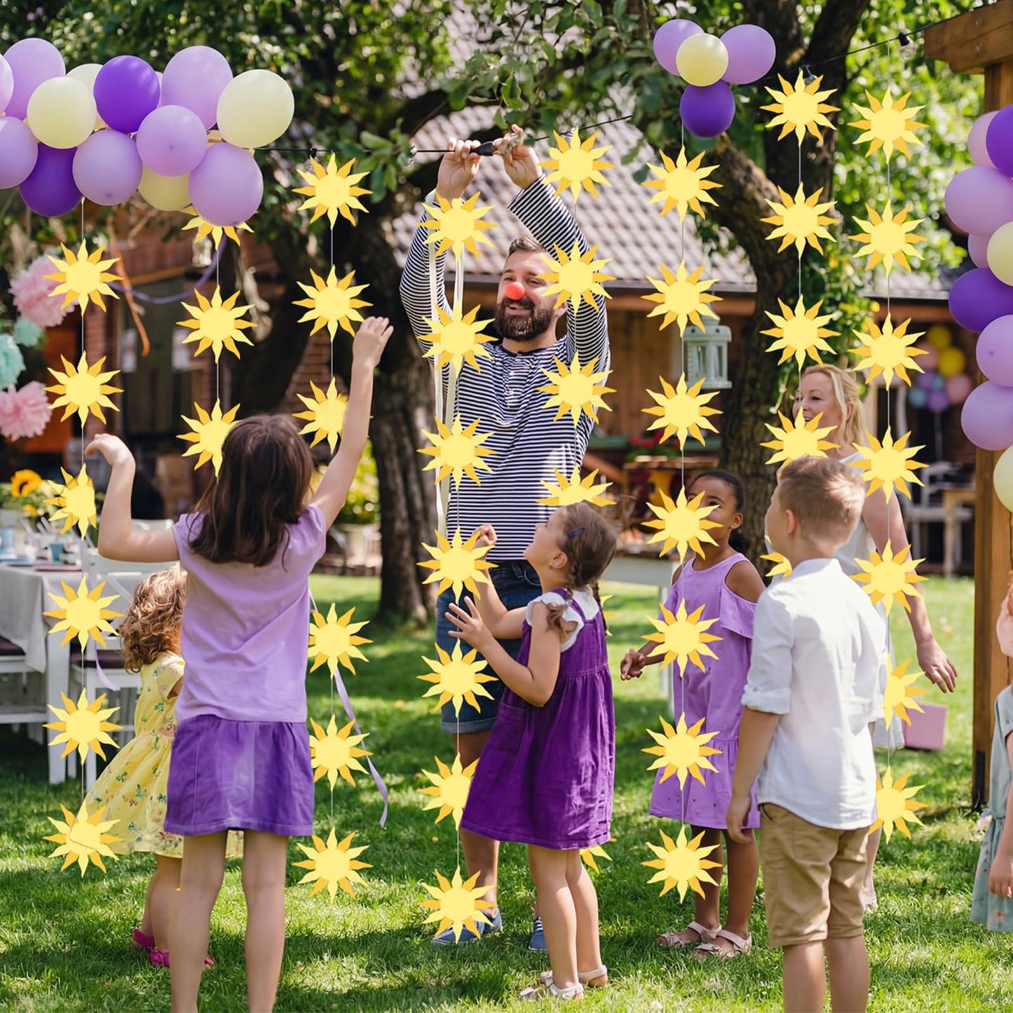 Gueevin 8pcs Gold Sun Garlands Princess Birthday Decor Sun Hanging Paper Banner with Gold for Birthday Baby Shower Bridal Shower Wedding Bachelorette Engagement Party Decor Supplies