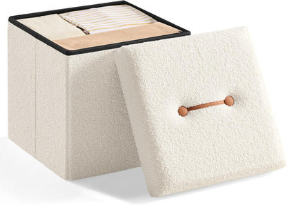 15 15 15 Inches, 660 lb, ULSF095W01 SONGMICS Small Folding Storage Ottoman, Foot Rest Stool, x x Ottoman with Storage