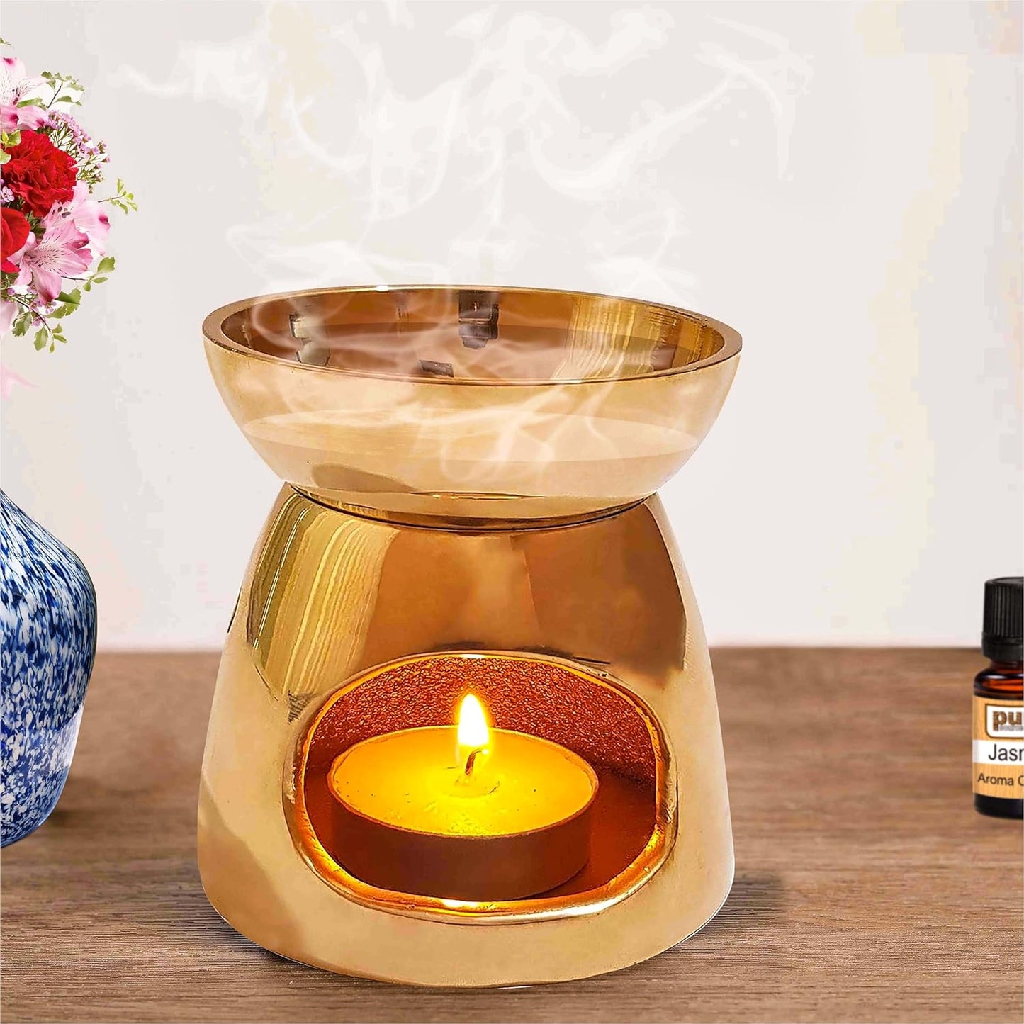 Pure Source India Brass Burner|Essential Oil Burner with Candle for Diffuser Oils | Relax with Home Aromatherapy