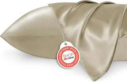 Bedsure Satin Pillowcase - Luxurious Silk-Like Comfort | Standard Size 20x26 Inches, Khaki, 2-Pack