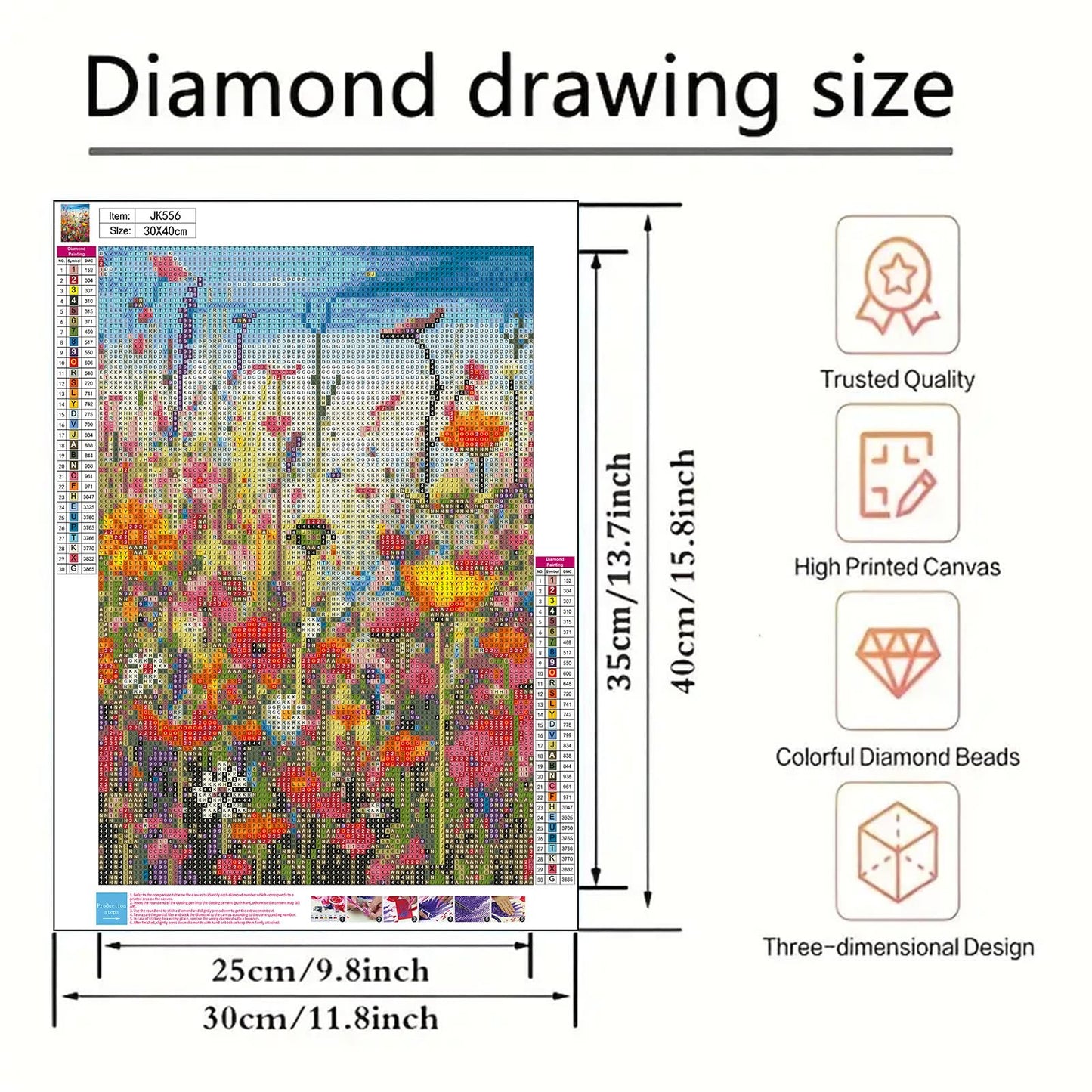 BYGFHLYW Diamond Art Painting Kits for Adults, Sea of Flowers 5D Diamond Painting Dots Art Kits for Adults Beginner, Flowers DIY Full Round Gem Crystal Art Paint by Diamond, Home Wall Decor 12x 16 in