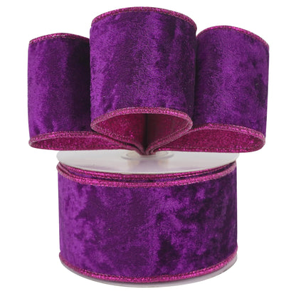 HUIHUANG Purple Velvet Wired Ribbon 2.5 inch Wired Velvet Ribbon with Purple Glitter for Gift Wrapping, Christmas Tree Decoration, Bows, Wreaths, Garlands, Halloween Decor - 10 Yards