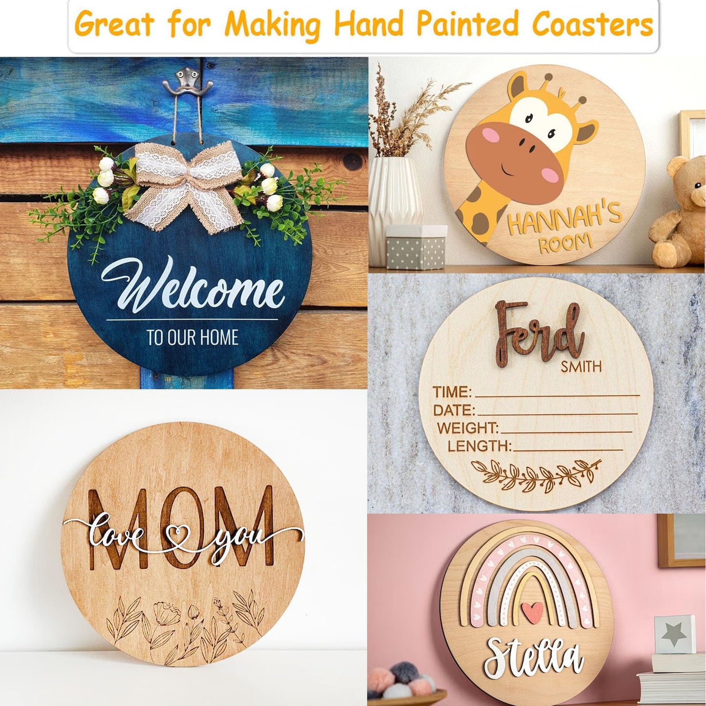 12 Inch Wood Circles for Crafts, 10Pcs Unfinished Wood Rounds for Cricut Projects, Burning, Painting, Door Hanger, DIY Wooden Crafts Gifts for Fathers Day Holiday Home Decor (10PCS)
