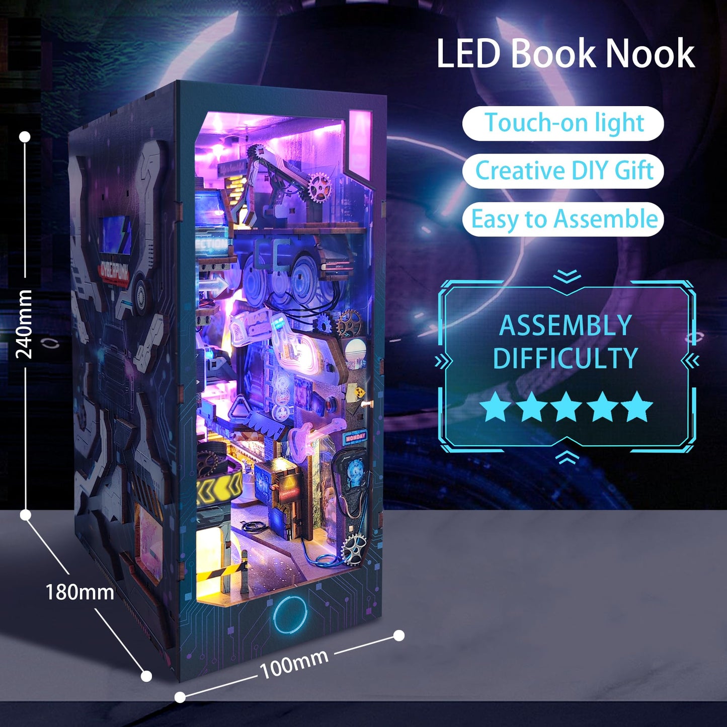 IBOHEYE DIY Book Nook Kit,New DIY Dollhouse Booknook Bookshelf Insert Decor,3D Wooden Puzzles with LED,Book Nook Miniature Kit,Birthday Easter Home Decor for Teens Adult-Endless Dimensions