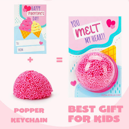 JOYIN 12 PCS Valentines Day Gift Cards with Colorful Play Modeling Squashy Bead Foam for Party Favor, Classroom Exchange Prize, Valentine’s Greeting Cards