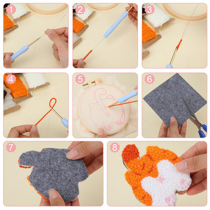 Vesici 6ps Cat Bum Punch Needle Kit, 6 Patterns Cat Butt Punch Coaster, Fun Woven Creative Coasters for Adult Beginners, Coasters Kit with Adhesive Felt, Yarns, Embroidery Hoop, Instruction