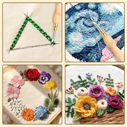 AUGSUN 39Pcs Punch Needle Kit, Punch Needle Tool Adjustable Punch Needle Embroidery Kits Wooden Handle Embroidery Pen for Embroidery Floss Cross Stitching Beginner