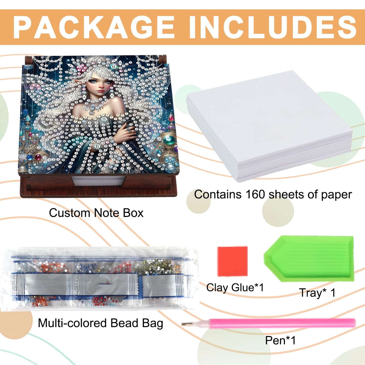 JISHSHAY Diamond Painting Note Box Fairy Diamond Art Sticky Note Holder Elf Gem Painting Notecard Box Gem Art Mosaic Kits for Adults Embroidery Kit Memo Pad Holder,Contains 160 Sheets of Paper