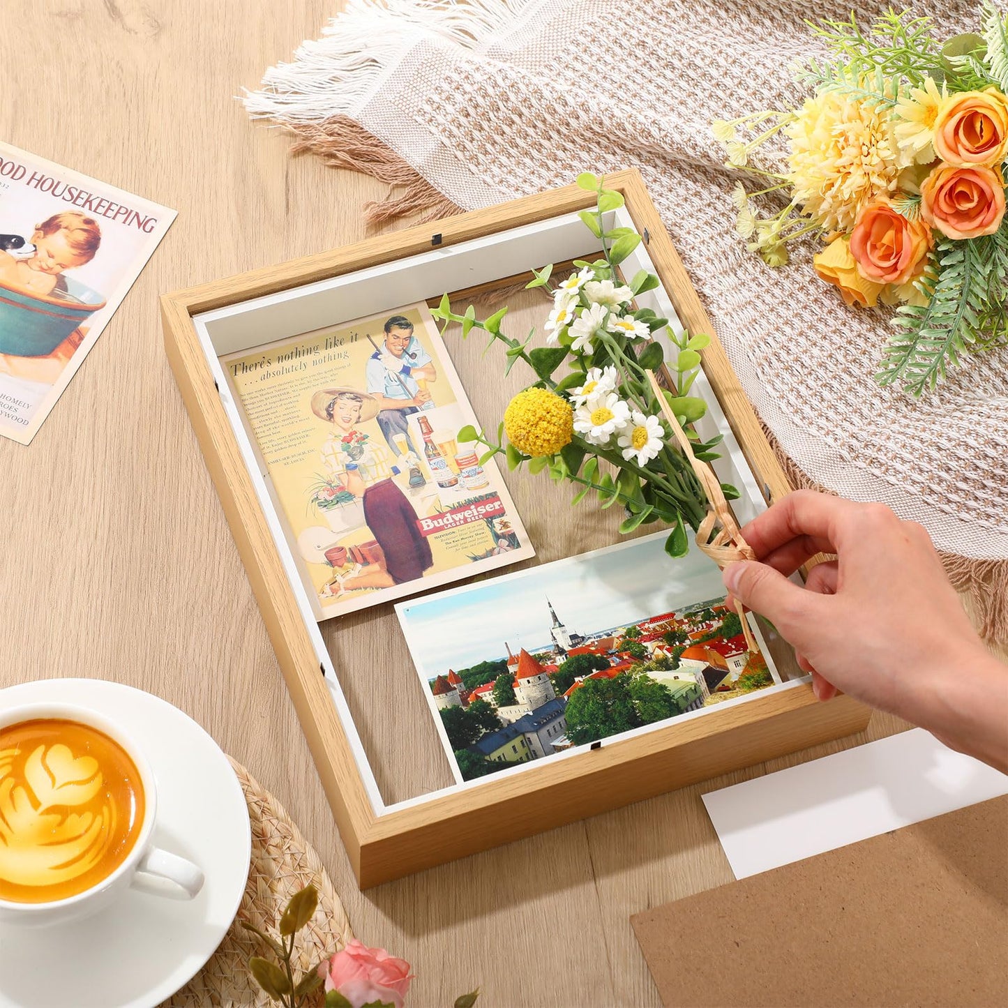 Anglechic 4 Pack 8x10 Shadow Box Frame Display Cases Wood Deep Shadow Box with Soft Felt Back for Graduation Memorabilia Wedding Bouquet Dried Flowers DIY Craft Medals Photos(Natural Wood Color)