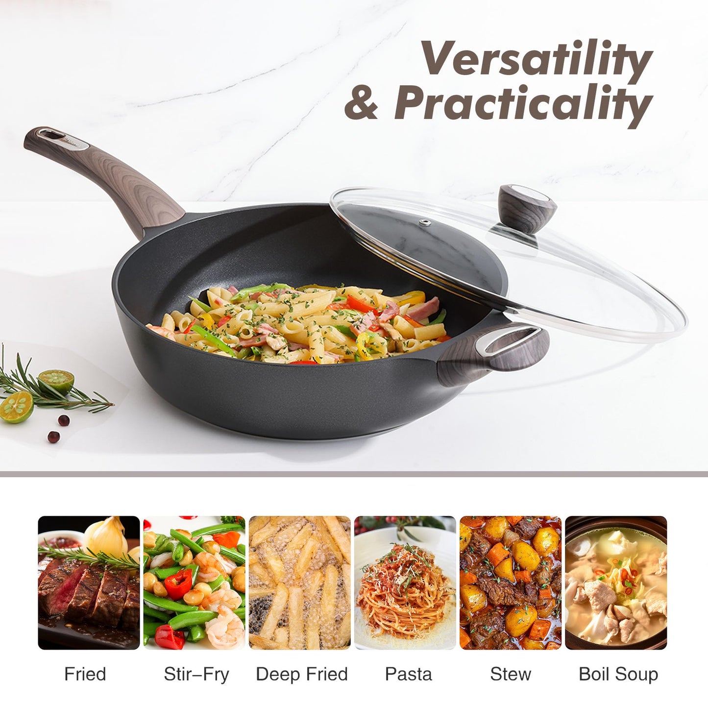 SENSARTE Nonstick Frying Pan Skillet with Lid, 12 Inch Large Deep Frying Pan, 5 Qt Non Stick Saute Pan with Cover, Induction Pan, Healthy Non Toxic Cooking Pan with Helper Handle, PFOA PFOS Free