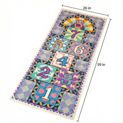 saihe Hopscotch Rug for Kids – Ultra Soft Faux Cashmere Play Mat (59"x26") – Educational Activity Rug with Non-Slip & Washable Design, 2 Bean Bags & Oxford Storage Bag for Nursery, Home & Classroom