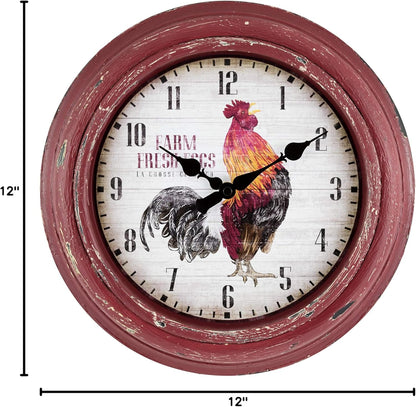 La Crosse Technology 12 Inch Distressed Red Rooster Quartz Wall Clock - Model 404-3630