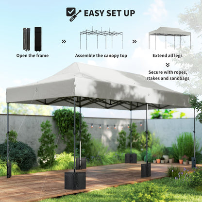 Outsunny 10 x 20 ft Pop Up Canopy Tent, Heavy Duty UPF50+ Outdoor Portable Instant Canopy Shelter with Wheeled Carry Bag, Sandbags, Adjustable Height for Parties, Events, Camping, White