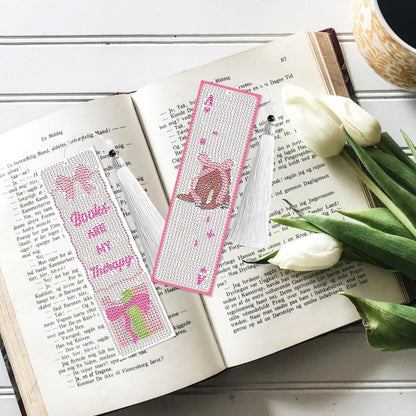 8 Pcs Bow Diamond Art Bookmarks Kit with Tassels, Cute Pink Diamond Painting Bookmarks for Women Book Lovers, DIY Bookmark Making Kit for Adults Beginners Aesthetic Crafts