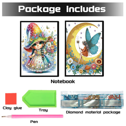 DCIDBEI 5D Diamond Art Painting Notebooks Kits Angel DIY Special Shaped Journal Sketchbook Fairy Cross Stitch Diamond Art Dairy Book Elf Paint by Numbers kit for Adults Festival Birthday