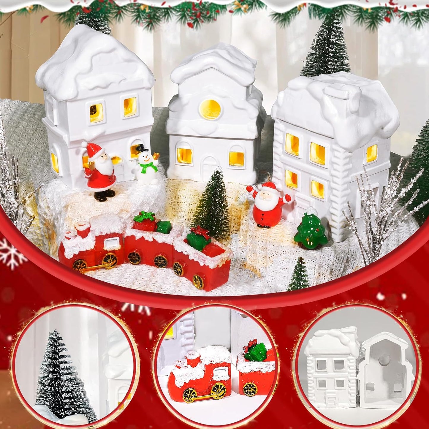 21 Sets, 4.3 Inch Wowagoga Pcs Ceramic Christmas House Village White Resin Houses, Christmas House Decor Figurines Town