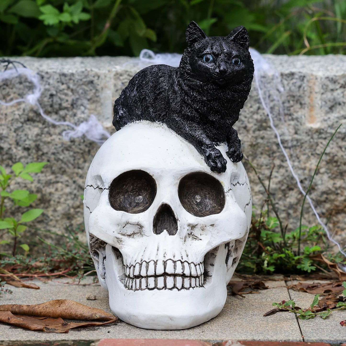 Yiosax Skull and Black Cat Halloween Decor, White, Yiosax-Halloween01