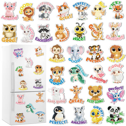 Xuhal 30 Pcs Inspirational Diamond Painting Magnets Motivational Animal Diamond Art Magnets Kits for Adults Positive Animal 5d Rhinestone Refrigerator Magnetic Sticker for DIY Craft Fridge Gifts