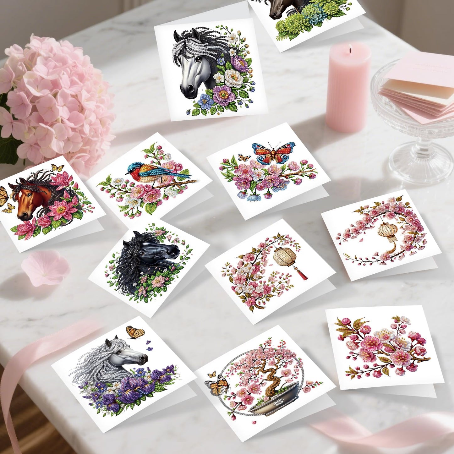 Focart 24 Pack Diamond Painting Greeting Cards, Random Diamond Art Kits Special Shape Drill DIY Handcraft for Relatives and Friends with Wishes, Unique Design Crafting for Birthday Holiday Cards