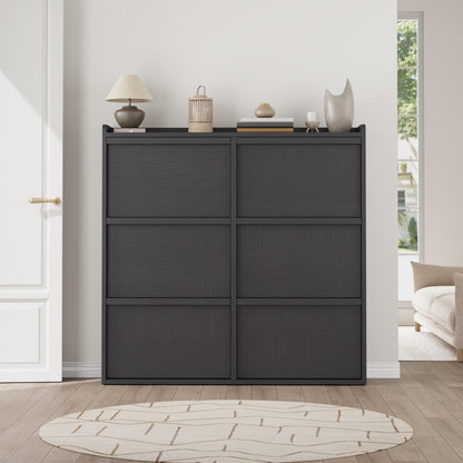 Patikuin Shoe Storage Cabinet with 6 Flip-Down Doors, Wooden Entryway Shoe Organizer with Adjustable Shelf, Hidden Hallway & Living Room Storage
