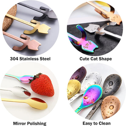 6 PCS Cat Spoon Coffee Tea Spoon Set, ESRISE Stainless Steel Mini Long Cute Kitten Teaspoons for Dessert Mixing