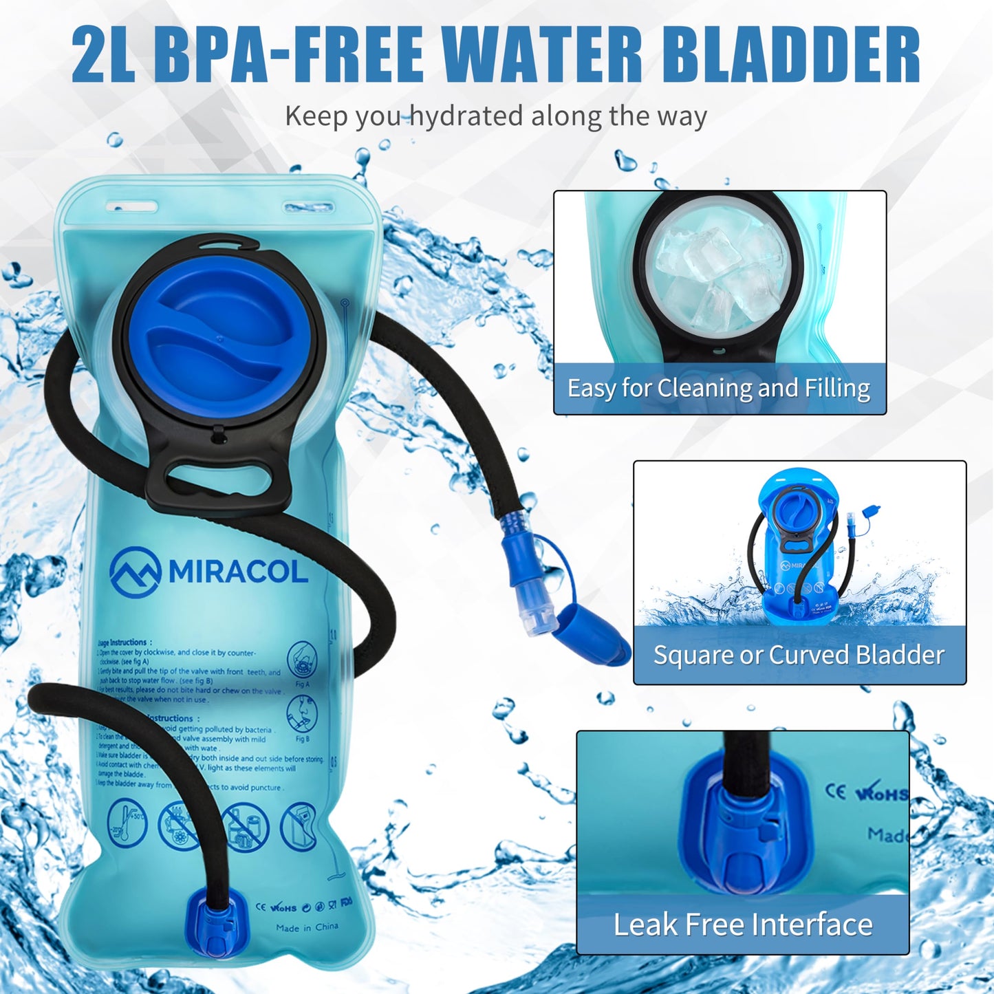 Hydration Pack Hiking Water Backpack - Miracol Insulated Water Bag with 2L Bladder Charcoal Grey