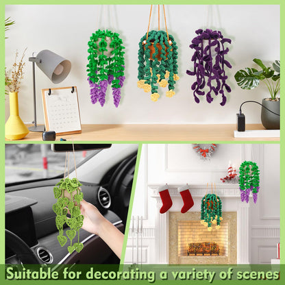 Kogyxe Beginners Crochet Kit, Amigurumi Crochet Starter Kits w Step-by-Step Video Tutorials, Hanging Potted Plants Knitting Starter Pack for Beginners Decoration, Plants Family (40%+ Yarn)