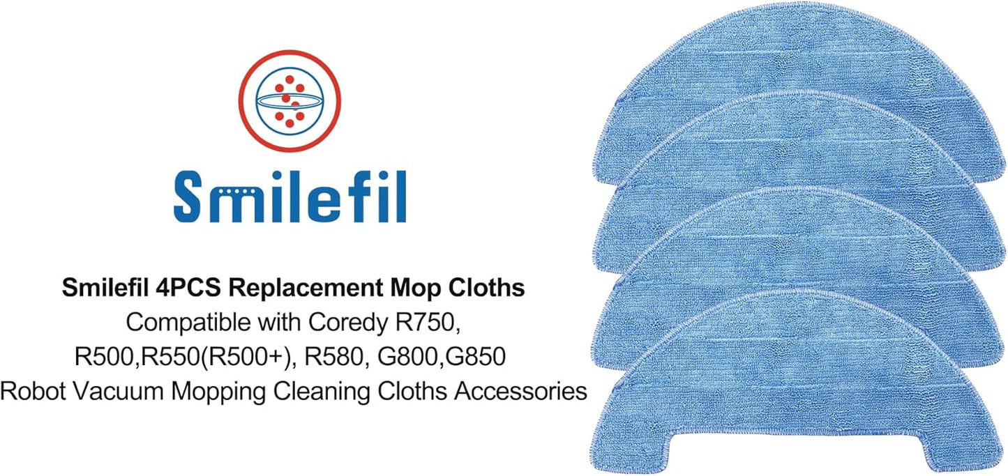 Smilefil 4pcs Replacement Mop Cloths for Coredy R750, R500, R550(R500+), R580, G800, G850 Robot Vacuum Cleaner