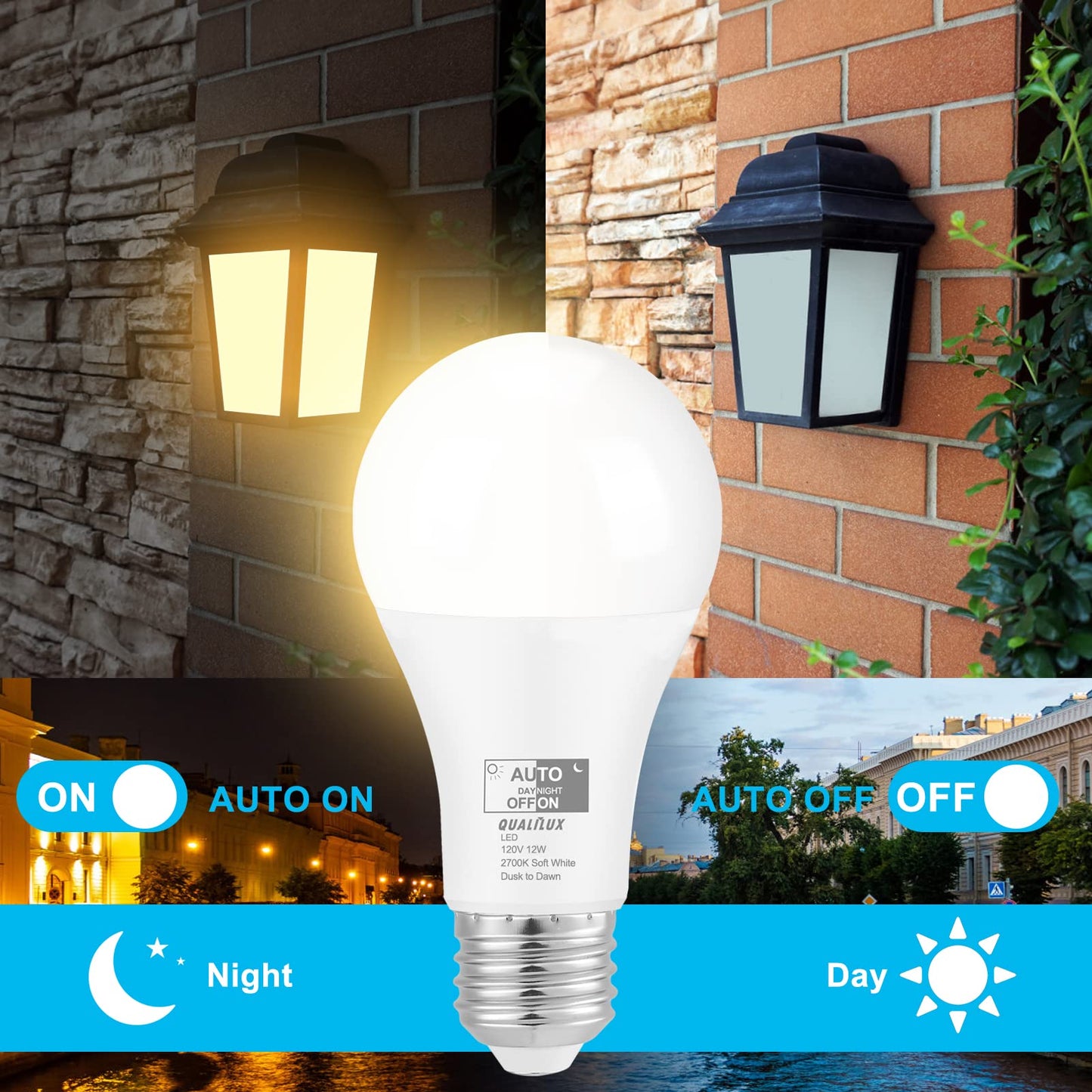 Dusk to Dawn Light Bulbs, Auto On/Off Light Sensing LED Bulbs Outdoor, Vintage Amber, Edison ST19 2-Pack, 6.5W 700LM 60W Equivalent, HQ-H027