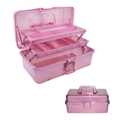 Mairuker 12.2inch 3-Layer Art & Craft Tool Storage Box, Beautiful Sewing Supplies Organizer, Plastic Portable Fishing Tackle Boxes, for Art Supply, Makeup, Hair Accessories, Painting Tools (Pink)