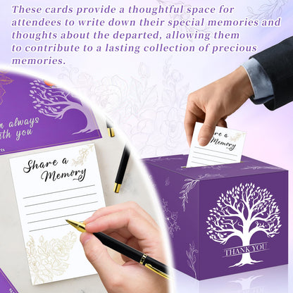 55 Pcs Funeral Supplies Funeral Guest Book for Memorial Service Included Pen Table Sign Cardinal Memorial Memory Cards Box with 50 Pcs Share a Memory Cards for Guest Funeral Farewell Party (Purple)