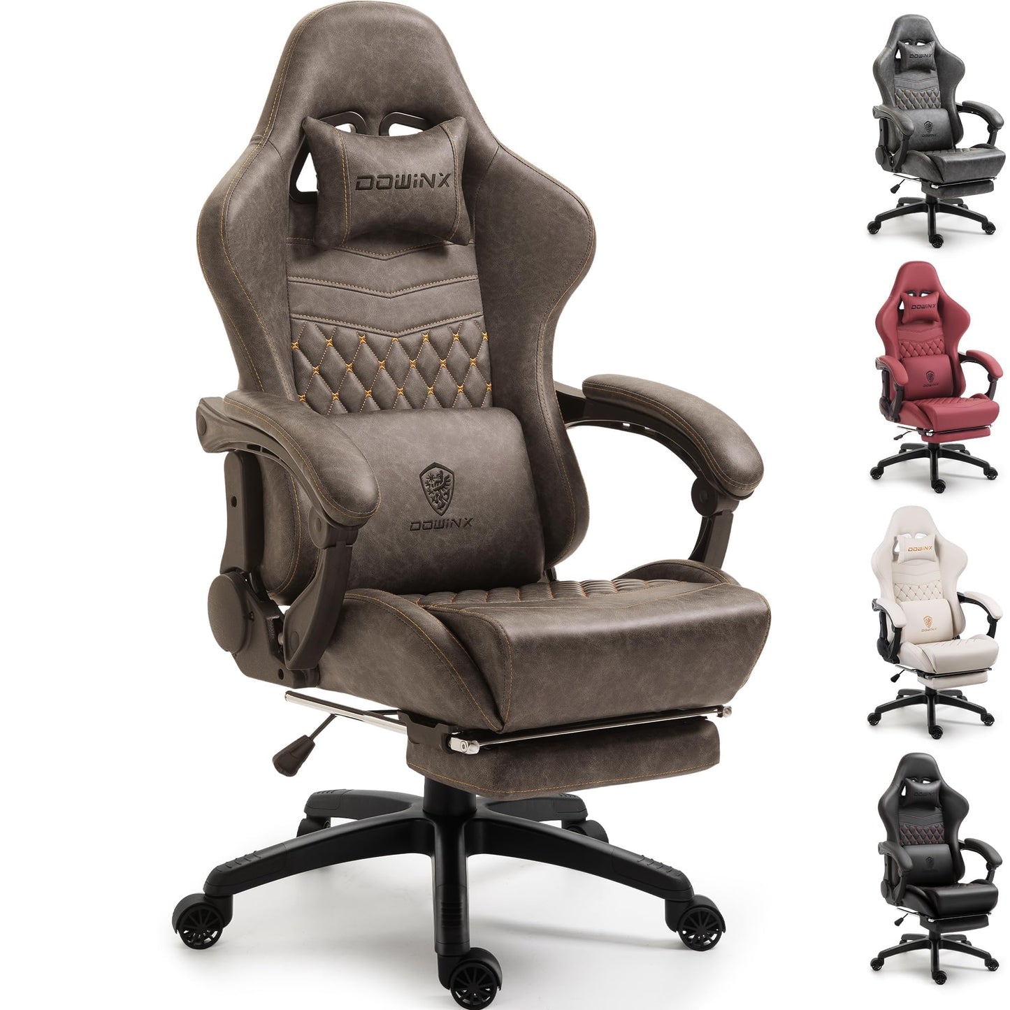 Dowinx Gaming Chair Big and Tall, Ergonomic Computer Chair with Footrest and Massage Lumbar Support, High Back Comfortable Gamer Chair for Adults 350Lbs PU Leather for Office Game, Brown