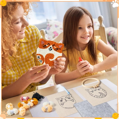 WATINC Cats Punch Needle Coaster Kit - 22Pcs Easy Art Work Decor Craft Supply for Beginners, DIY Set of 6 Puppy Pets Pattern Tufted Rug Pads with Adhesive Felt Yarns Embroidery Hoop Tools Instruction