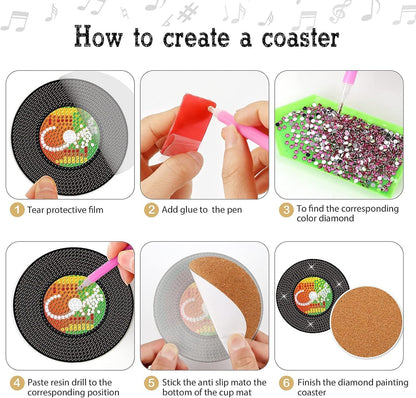Eimilaly 8 Pcs Retro Pin-up Girl Diamond Painting Coasters with Holder for 70s 80s 90s Disco Party Decor, Suit for Beginners Kids Adults