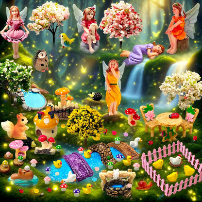 MTWENWENZY 114 Pcs Miniature Fairy Garden Accessories Kit Resin Elves Animal Figurines Decor Micro Landscape Ornaments for DIY Micro Dollhouse