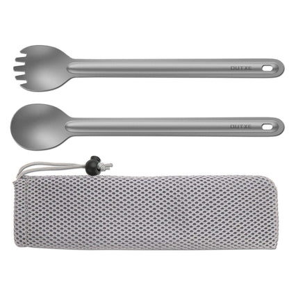 Ultralight Titanium Long-Handled Fork & Spoon Set by OUTXE