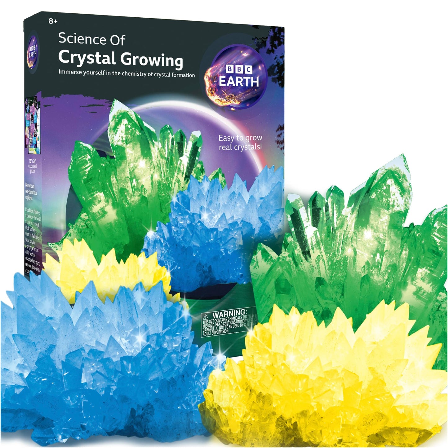 BBC Earth Science of Crystal Growing, Grow 3 Dazzling Crystals, Includes Display Case, Powdered Paints, Learning Guide, Crystal Growing Kit, STEM Toys, Kids Science Kit, STEM Kits for Kids Age 12-14