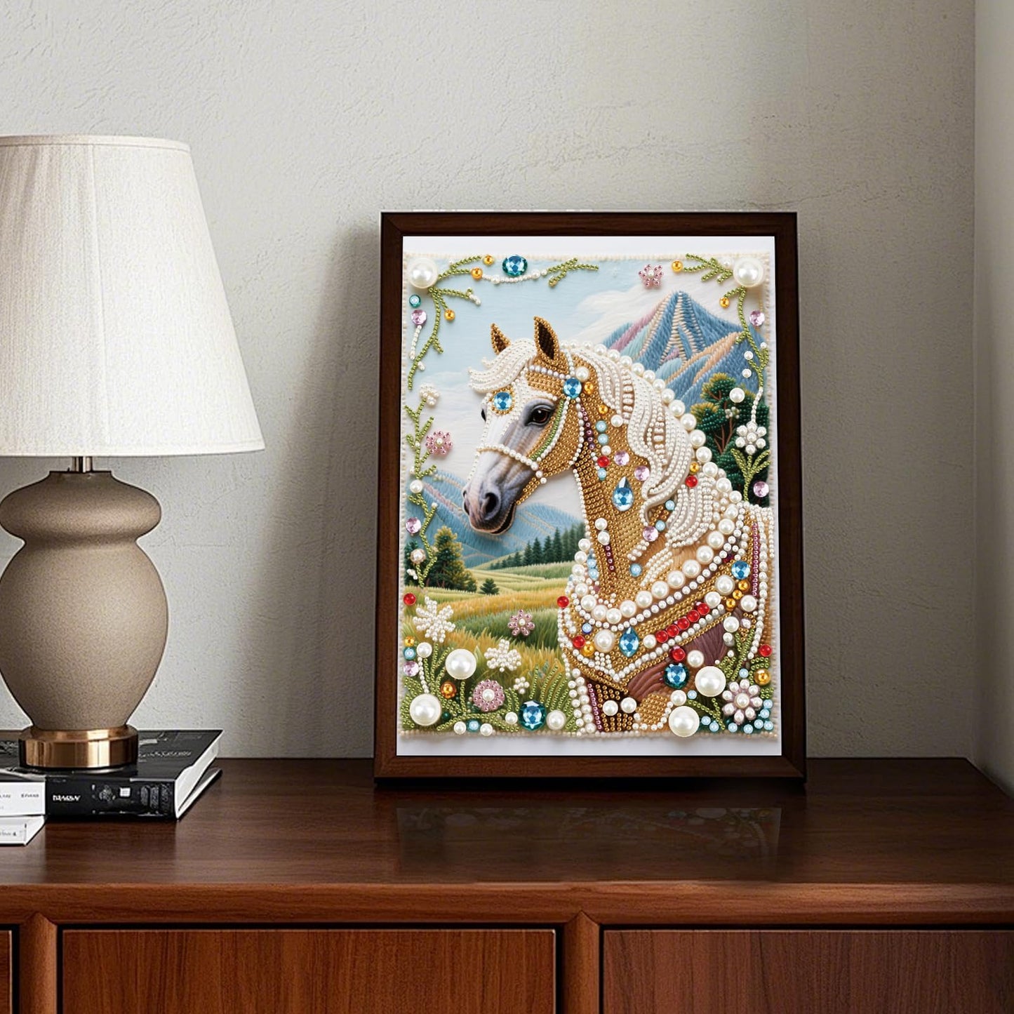 WSLWXSHM Pearl Diamond Painting Kits for Adults Horse, 5D Special Shape Diamond Art Kits for Beginners, Crystal Rhinestones Diamond Painting for Home Wall Decoration Gift 12×16inch/30×40cm Animal