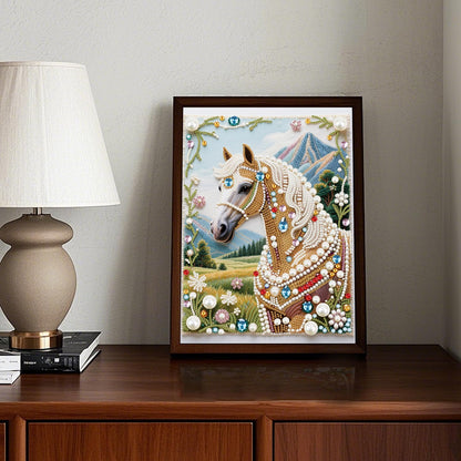 WSLWXSHM Pearl Diamond Painting Kits for Adults Horse, 5D Special Shape Diamond Art Kits for Beginners, Crystal Rhinestones Diamond Painting for Home Wall Decoration Gift 12×16inch/30×40cm Animal