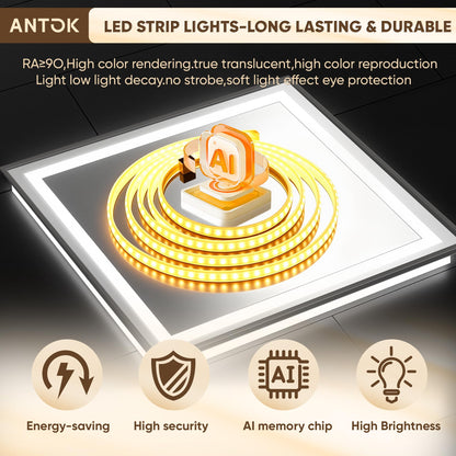 Antok 24X36 LED Bathroom Mirror with Lights, Vanity Mirror for Wall with Black Frame, Touch Control, Anti-Fog, Dimmable Lights, Shatter-Proof, Memory Function, Wall-Mounted Vanity Mirrors